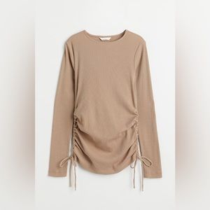 H&M Tan Long Sleeve Top with Ruched Sides